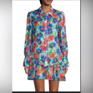 Milly Elysa Paint‎ Chrysanthemum Button Down Blouse Cottagecore Romantic